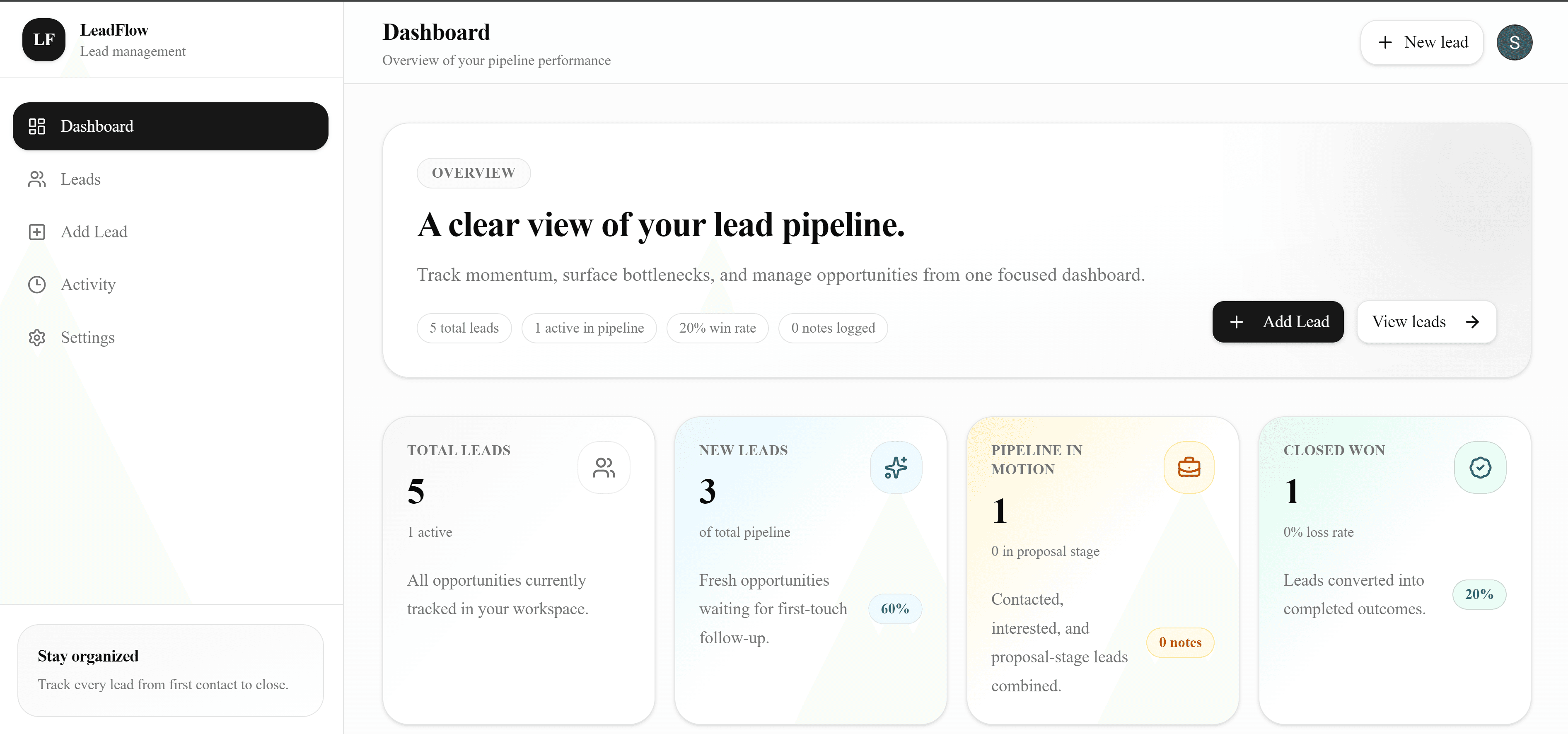 LeadFlow leads management preview